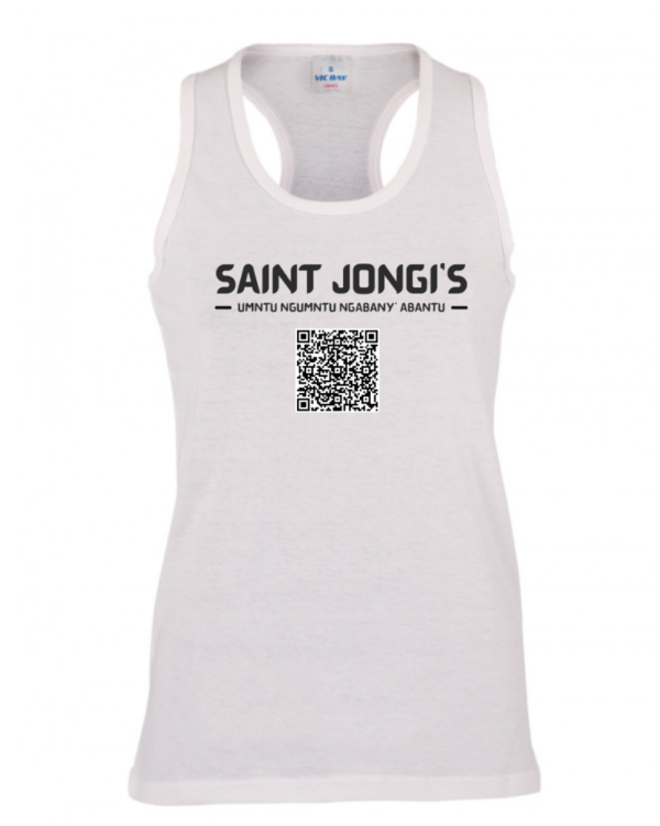 Saint Jongi's Women's Racerback - White in Color